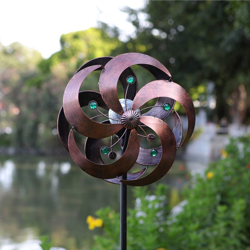 HDNICEZM Solar Wind Spinner Improved 360 Degrees Swivel Multi-Color LED Lighting Glass Ball with Kinetic Wind Spinner Vertical Metal Sculpture Stake Construction for Outdoor Yard Lawn & Garden. - Image 4